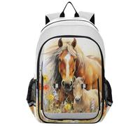 Mnsruu Zaino per ragazzi e ragazze, zaino con cavallo tra i fiori, zaino per studenti zaino per scuola elementare adolescenti, Multicolore 74, Taglia unica
