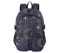 Mnsruu Zaino scolastico celeste nero e oro con luna stellare con scomparto per laptop, grande borsa per la scuola per adolescenti ragazze ragazzi, zaino da viaggio 17,5 per scuola zaino casual