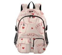 Mnsruu Zaino scolastico con carte da gioco a forma di cuore con scomparto per laptop, grande borsa per la scuola per ragazze e ragazzi, zaino da viaggio 17,5 per scuola, casual, università, lavoro