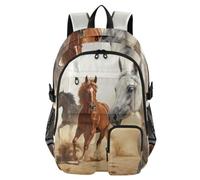 Mnsruu Zaino scolastico con cavallo bianco e cavalli marroni con scomparto per laptop, grande borsa per la scuola per ragazze e ragazzi, zaino da viaggio 17,5 per scuola zaino casual universitario