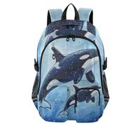 Mnsruu Zaino scolastico con due orche nell'oceano con scomparto per laptop, grande borsa per la scuola per ragazze e ragazzi, zaino da viaggio 17,5 per scuola, zaino casual per università e lavoro