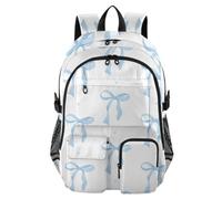 Mnsruu Zaino scolastico con fiocchi blu con scomparto per laptop, grande borsa per la scuola per ragazze e ragazzi, zaino da viaggio 17,5 per scuola, casual, università, lavoro