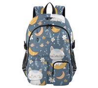 Mnsruu Zaino scolastico con grazioso gatto e luna e fiori con scomparto per laptop, grande borsa per la scuola per ragazze e ragazzi, zaino da viaggio per scuola zaino casual universitario lavoro
