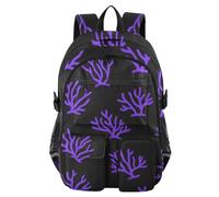 Mnsruu Zaino scolastico con motivo viola corallo su sfondo nero, con scomparto per laptop, grande borsa per la scuola per ragazze e ragazzi, zaino da viaggio da 17,5 cm, zaino da viaggio per scuola