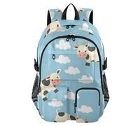 Mnsruu Zaino scolastico con mucche e nuvole bianche, con scomparto per laptop, grande borsa da scuola per ragazze e ragazzi, zaino da viaggio da 17,5 cm, zaino da viaggio per scuola, casual