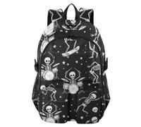 Mnsruu Zaino scolastico con scheletri che suonano la batteria, con scomparto per laptop, grande borsa per la scuola per ragazze e ragazzi, zaino da viaggio da 17,5 cm, zaino da viaggio per scuola