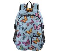 Mnsruu Zaino scolastico con sfondo blu con farfalla con scomparto per laptop, grande borsa per la scuola per ragazze e ragazzi, zaino da viaggio 17,5 per scuola, casual, università, lavoro