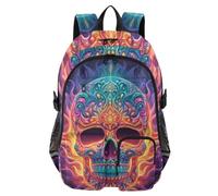 Mnsruu Zaino scolastico con teschio e fiamma, con scomparto per laptop, grande borsa per la scuola per ragazze e ragazzi, zaino da viaggio da 17,5 cm, zaino da viaggio per scuola, casual, università