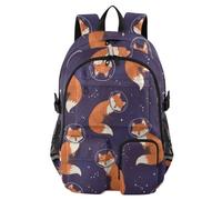 Mnsruu Zaino scolastico con volpe addormentata e stella spaziale con scomparto per laptop, grande zaino per la scuola per ragazze e ragazzi, zaino da viaggio per scuola zaino casual universitario