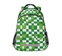 Mnsruu Zaino scolastico verde con motivo a scacchi, per studenti e ragazzi