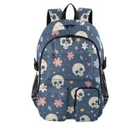Mnsruu Zaino scolastico vintage con teschi e stelle e fiori con scomparto per laptop, grande borsa per la scuola per adolescenti ragazze ragazzi, zaino da viaggio 17,5 per scuola, casual, università