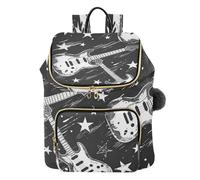 Mnsruu Zaino trapuntato da donna con chitarra rock n roll, borsa da viaggio per laptop con tracolla e tasche nascoste, leggero, casual, lavoro, università (29 × 17 × 36 cm)