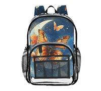 Mnsruu Zaino trasparente per studenti, ragazzi e ragazze, arte moderna con farfalle e mezzaluna, per scuola e università