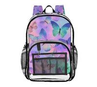 Mnsruu Zaino trasparente per studenti, ragazzi e ragazze, con farfalla viola incantata, per scuola e università