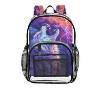 Mnsruu Zaino trasparente per studenti, ragazzi e ragazze, con lupo ululante e fulmine, per scuola e università