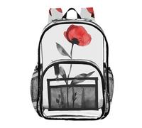 Mnsruu Zaino trasparente per studenti, ragazzi e ragazze, motivo floreale rosso, arte moderna, per scuola e università