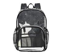 Mnsruu Zaino trasparente per studenti, ragazzi, ragazze, gatti che si baciano sotto le stelle, zaino per scuola e università