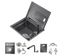 MNUPUOL 45 * 38Cm Lavello Nascosto Della Cucina Del Bar Del Camper Lavelli Esterni Della Stazione Di Lavoro Dell'acciaio Inossidabile Della Ciotola Singola Con Il Rubinetto Pieghevole,Nero,A2