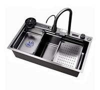 MNUPUOL 68-80 Cm Lavello Da Cucina Con Cascata Lavello A Vasca Singola in Acciaio Inox 304 Con Rubinetti Retrattili Display A LED, Sciacquatrice A Tazza E 3 Modalità Di Spruzzo,80 * 46 * 22cm