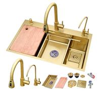 MNUPUOL Cucina Acciaio Inox Set Lavello Multifunzione1 Vasca Lavello D'oro Sottopiano Cucina Con Rivestimento Nano Con Rubinetti Retrattili Sciacquatrice A Tazza Vari Accessori,D'oro,60 * 45 * 22