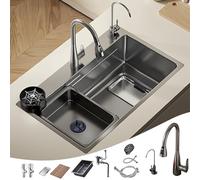 MNUPUOL Lavello Cucina Nero 304 Lavelli A Vasca Singola in Acciaio Inox Lavello Lavello Da Cucina Multifunzionale Con Accessori Rivestimento Nano Con Rubinetti Retrattili,75 * 45cm