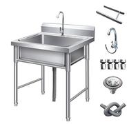 MNUPUOL Lavello Da Ristorante Commerciale Lavello Catering Portatile Da Appoggio in Acciaio Inossidabile Con Rubinetti Per Acqua Calda E Fredda Per Officina,Fattoria,Catering,Single sink,70 * 70