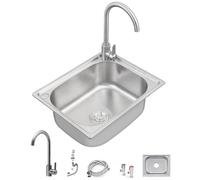 MNUPUOL Lunghezza 42-60Cm 304 Lavelli Da Cucina A Vasca Singola in Acciaio Inox Lavello A Vasca Singola Di Forma Curva Con Accessori Per Rubinetti Dell'acqua Calda,60 * 45 * 21cm