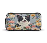 MNVTSKOP Astuccio con motivo floreale Border Collie, grande capacità, per ufficio, per uomini e donne, organizer da scrivania