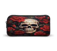 MNVTSKOP Astuccio con teschio rosa e rosso, grande capacità, astuccio da ufficio per uomo e donna, organizer da scrivania