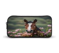 MNVTSKOP Astuccio per matite con cavalli e fiori, grande capacità, per ufficio, per uomini e donne, organizer da scrivania