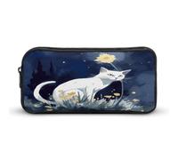 MNVTSKOP Astuccio per matite con gatto bianco, grande capacità, astuccio da ufficio per uomo e donna, organizer da scrivania