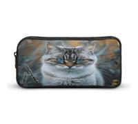 MNVTSKOP Astuccio per matite con gatto grigio e bianco di grande capacità, astuccio da ufficio per uomo e donna, organizer da scrivania