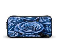 MNVTSKOP Astuccio per matite con rose blu con motivo floreale di grande capacità, astuccio da ufficio per uomo e donna, organizer da scrivania