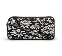 MNVTSKOP Astuccio per matite con stampa floreale in bianco e nero di grande capacità, astuccio da ufficio per uomo e donna, organizer da scrivania