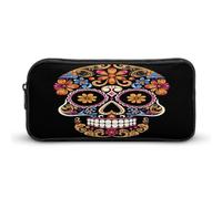 MNVTSKOP Astuccio per matite con teschio disegnato a mano, grande capacità, astuccio da ufficio per uomo e donna, organizer da scrivania
