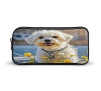 MNVTSKOP Astuccio portamatite con cane maltese di grande capacità, astuccio da ufficio per uomo e donna, organizer da scrivania