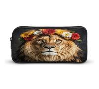 MNVTSKOP Astuccio portamatite con leone africano che indossa un fiore sulla testa, grande capacità, astuccio da ufficio per uomini e donne, organizer da scrivania
