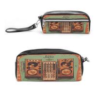 MNVTSKOP Attrezzatura musicale jazz con sfondo vintage borsa per il trucco piccola custodia da viaggio cosmetica portatile cancelleria organizzatore per donne insegnante