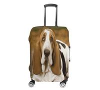 MNVTSKOP Basset Hound, copertura per valigia, resistente ai graffi, lavabile, in poliestere, elastica, protezione per bagagli da viaggio, bianco, S