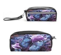 MNVTSKOP Beauty case viola con rose e farfalle, piccola custodia da viaggio per cosmetici, organizer portatile per cancelleria per donne e insegnanti