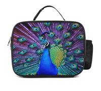 MNVTSKOP Beauty Peacock Lunch Box Riutilizzabile Borsa Tote a Prova di Perdite con Manico per Ufficio Picnic Spiaggia