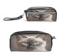 MNVTSKOP Bella borsa per il trucco a forma di gatto siamese, piccola custodia da viaggio per cosmetici, organizer portatile per cancelleria per insegnanti donne