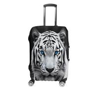MNVTSKOP Blue Eyed Tiger - Copertura per valigia, resistente ai graffi, lavabile, in poliestere, elastica, protezione per bagagli da viaggio, bianco, S