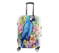 MNVTSKOP Blue Parrot In Flowers Copertura per bagagli Resistente ai Graffi Lavabile Valigie Copertura Poliestere Elastico Viaggio Baggage Protector per Valigia Copertura Protettiva, bianco, S
