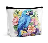 MNVTSKOP Blue Parrot In Flowers Cosmetic Bag Grande Capacità Viaggio Makeup Bag Trendy Portable Toiletry Bag per le donne