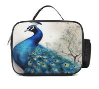 MNVTSKOP Blue Peacock Lunch Box riutilizzabile Lunchbox a prova di perdite Tote Bag con maniglia per ufficio picnic spiaggia