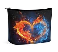 MNVTSKOP Borsa cosmetica a forma di cuore di fuoco e acqua Borsa da viaggio di grande capacità Borsa da toilette portatile alla moda per le donne