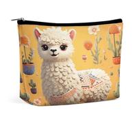 MNVTSKOP Borsa cosmetica animale sveglio dell'alpaca del fumetto borsa cosmetica di viaggio di grande capacità borsa di trucco portatile alla moda per le donne