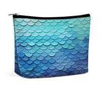MNVTSKOP Borsa cosmetica blu a forma di sirena con squame di pesce borsa da viaggio di grande capacità borsa da toilette portatile alla moda per le donne