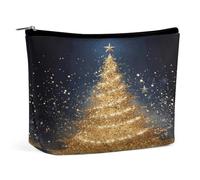 MNVTSKOP Borsa cosmetica con albero di Natale glitterato dorato Borsa da viaggio di grande capacità Borsa da toilette portatile alla moda per le donne